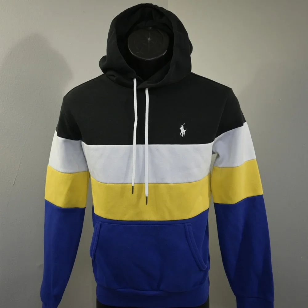 Polo Ralph Lauren Hoodie Mens XS Regular Black White Yellow Blue Colorblock Pony